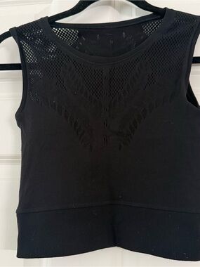 Athleta Black Mesh-Panel Cropped Tank
